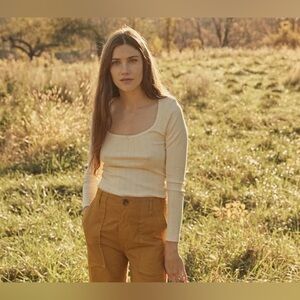 Doen Romy Pointelle Tee in Ivory - XS